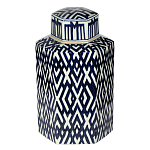 Ваза с крышкой и графическим узором в сине-белых цветах Blue & White Ornament  варинант исполнения - 2 | Loft Concept в Твери