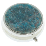 Таблетница карманная круглая с 3-мя отделениями и накладкой из натурального камня Апатит Голубой Silver Stone Pillboxes варинант исполнения - 1 | Loft Concept в Твери