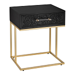 Приставной столик с резным узором на выдвижном ящике Black Table Carved Pattern варинант исполнения - 1 | Loft Concept в Твери