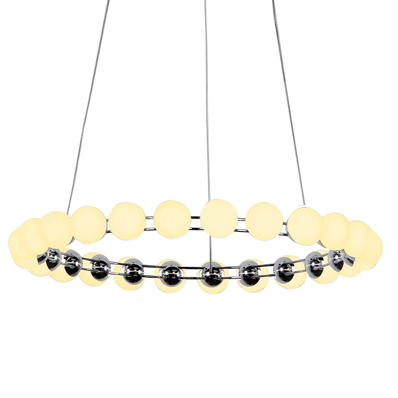 Люстра светодиодная кольцевая с круглыми плафонами белого цвета PEARLS Suspension 48 Хром Латунь Белый Люстра светодиодная кольцевая с круглыми плафонами белого цвета PEARLS Suspension 48 Хром Латунь Белый в Твери | Loft Concept