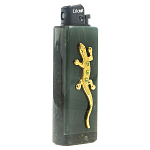 Зажигалка газовая из натурального камня Офиокальцит с декоративной металлической вставкой в виде ящерицы Metal Stone Lighters варинант исполнения - 1 | Loft Concept в Твери