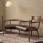 Кушетка с деревянным каркасом и сиденьем из коричневой натуральной кожи Moon Walnut Furniture варинант исполнения - 5 | Loft Concept в Твери