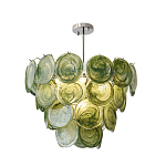 Люстра из зеленых стеклянных дисков с перламутровым эффектом Green Glowing Glaze варинант исполнения - 8 | Loft Concept в Твери
