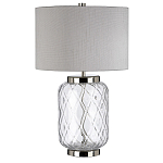 Настольная лампа с цилиндрическим абажуром и прозрачным стеклянным основанием Quintiesse варинант исполнения - 1 | Loft Concept в Твери