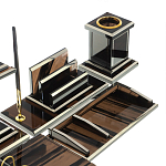 Настольный письменный набор с часами из природного камня обсидиана Team leader варинант исполнения - 4 | Loft Concept в Твери