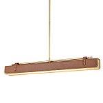 Подвесной светильник линейный латунного цвета в кожаном коричневом чехле и декоративными ремешками Alora варинант исполнения - 1 | Loft Concept в Твери
