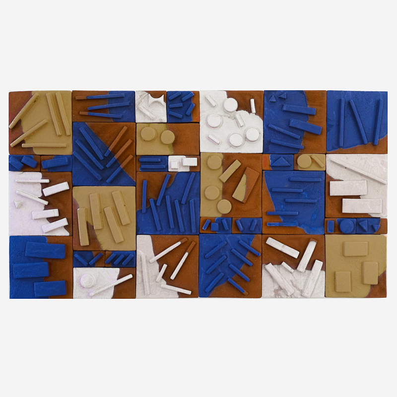 Абстрактное Объемное Панно Megapolis in Bright Colors Синий Терракотовый Оливковый в Твери | Loft Concept 