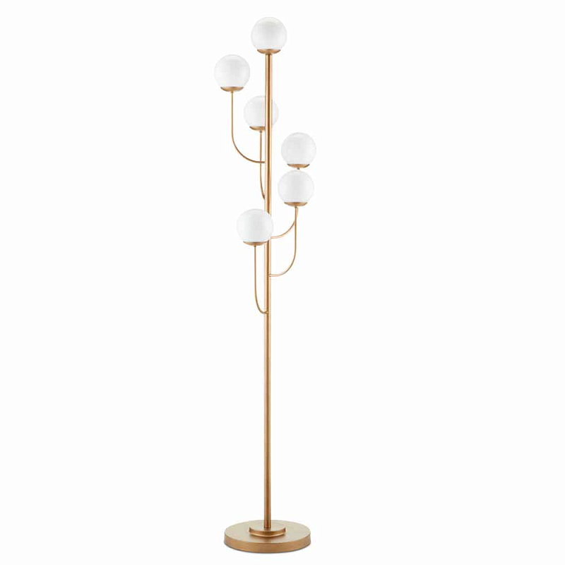 Торшер с 6-ю белыми стеклянными плафонами в форме шаров Gooseneck Pelle Chandelier Белый Латунь Торшер с 6-ю белыми стеклянными плафонами в форме шаров Gooseneck Pelle Chandelier Белый Латунь в Твери | Loft Concept