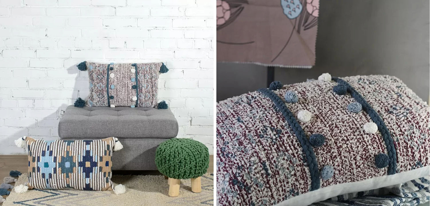 Подушка Lari Blue Ikat с кисточками Подушка Lari Blue Ikat с кисточками - Loft-Concept в Твери