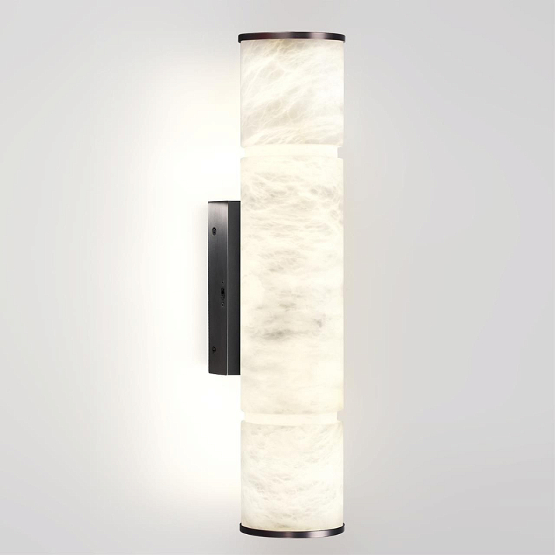 Бра с цилиндрическим плафоном из белого алебастра на прямоугольном основании Темная Латунь Cryptocrystalline Stone Темная Латунь Белый в Твери | Loft Concept 