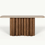 Консоль с овальной столешницей и фактурным деревянным основанием Enzo варинант исполнения - 2 | Loft Concept в Твери