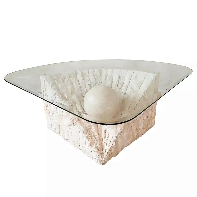 Дизайнерский журнальный стол в виде раковины с жемчужиной под прозрачной столешницей Fahin Молочный Прозрачное Стекло в Твери | Loft Concept 