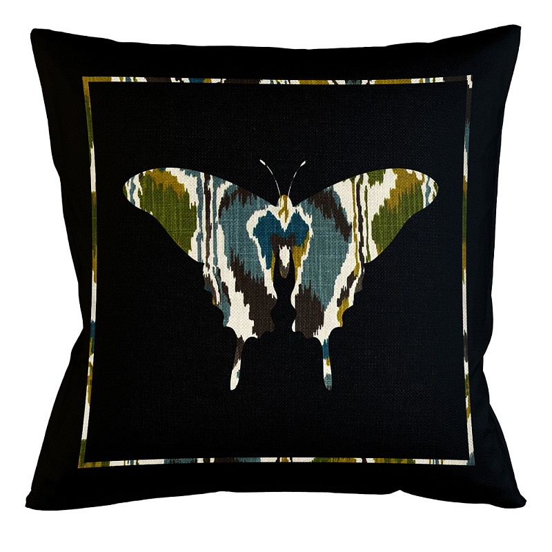 Подушка декоративная бабочка сине-зелёный орнамент Ikat Pattern Серый Бежевый Черный Зеленый Подушка декоративная бабочка сине-зелёный орнамент Ikat Pattern Серый Бежевый Черный Зеленый в Твери | Loft Concept