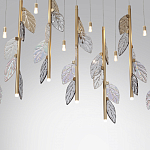 Люстра с золотистыми трубками и прозрачными стеклянными листьями на подвесах Sylva  варинант исполнения - 6 | Loft Concept в Твери