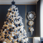 Украшенная Белая Новогодняя Елка с сине-белыми шарами и и муляжами подарков в комплекте варинант исполнения - 1 | Loft Concept в Твери