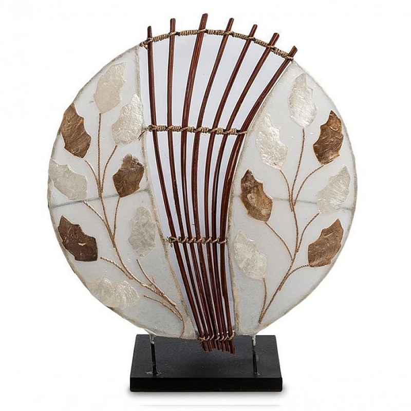 Настольная лампа из перламутра и дерева на подставке Indonesian Petal Коричневый Черный матовый Перламутровый в Твери | Loft Concept 