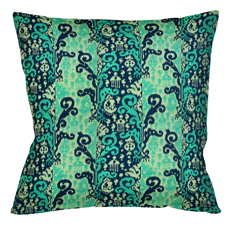 Подушка декоративная бирюзовая с орнаментом Ikat Pattern Черный Бирюзовый Бежевый Темно-синий Подушка декоративная бирюзовая с орнаментом Ikat Pattern Черный Бирюзовый Бежевый Темно-синий в Твери | Loft Concept