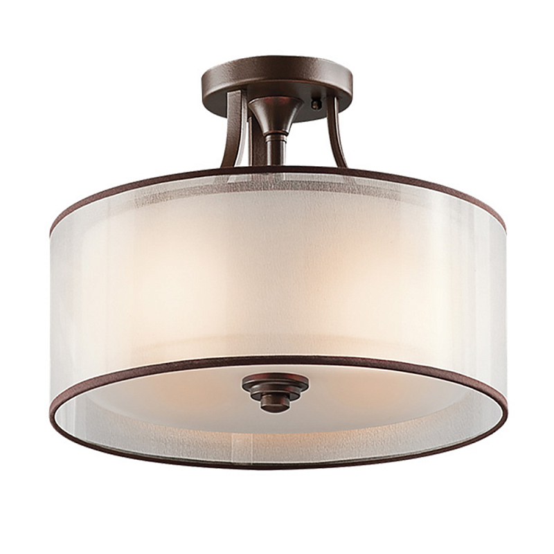 Потолочный светильник с двойным цилиндрическим плафоном из белого стекла и прозрачной органзы Kichler Олово Бронза Белый Бежевый в Твери | Loft Concept 