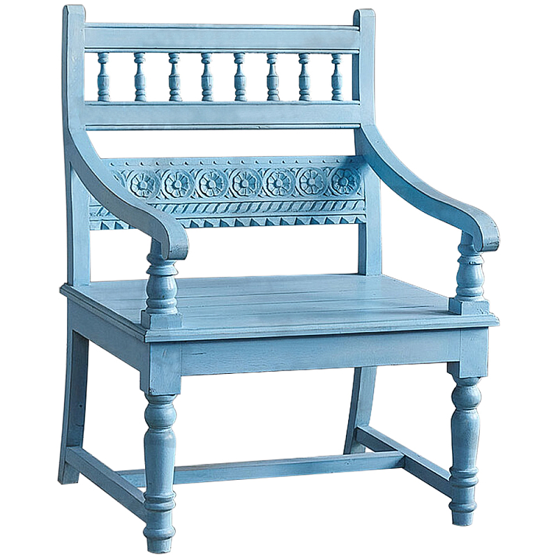 Деревянное кресло из массива манго с резным декором Eutropio Grey Mango Chair Blue Голубой в Твери | Loft Concept 
