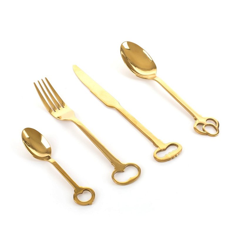 Набор столовых приборов Seletti Keytlery Gold set of 6 Золотой Набор столовых приборов Seletti Keytlery Gold set of 6 Золотой в Твери | Loft Concept