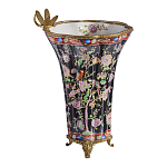 Ваза из фарфора черная с цветочной росписью и бронзовой стрекозой Spring Garden варинант исполнения - 3 | Loft Concept в Твери