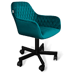 Стул с мягкой бирюзовой обивкой из велюра и подъемно-поворотным механизмом на черных колесиках Harper Turquoise варинант исполнения - 1 | Loft Concept в Твери