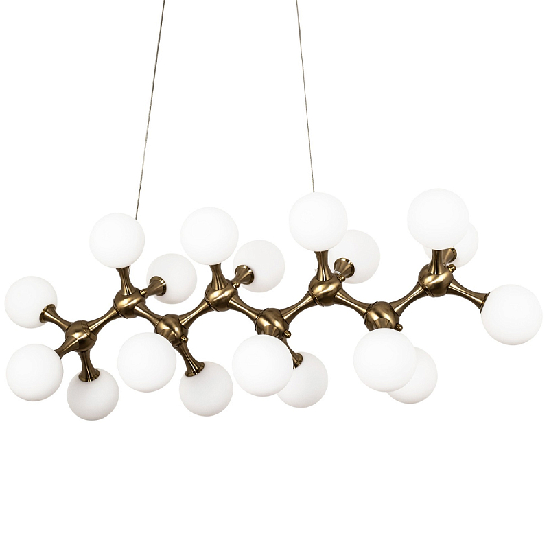 Линейная люстра с плафонами из стеклянных шаров Pearls Suspension Linear Brass Chandelier Латунь Белое матовое стекло Линейная люстра с плафонами из стеклянных шаров Pearls Suspension Linear Brass Chandelier Латунь Белое матовое стекло в Твери | Loft Concept