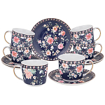 Чайный сервиз из фарфора синий на 6 персон 14 предметов Flower Porcelain Collection варинант исполнения - 1 | Loft Concept в Твери