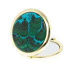 Зеркало карманное складное круглое из натурального камня Малахит с Хризоколлой в подарочной упаковке Gold Stone Mirrors варинант исполнения - 2 | Loft Concept в Твери
