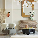 Дизайнерский журнальный стол округлой формы чёрный с золотой столешницей Fufem варинант исполнения - 2 | Loft Concept в Твери