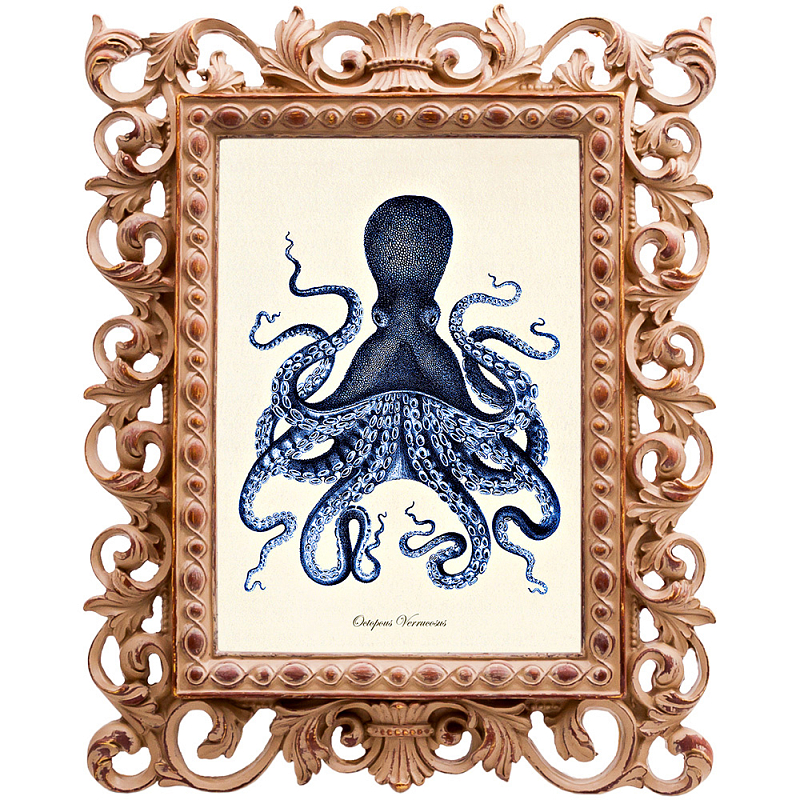 Постер Blue Octopus Poster Бежевый Морская синь Постер Blue Octopus Poster Бежевый Морская синь в Твери | Loft Concept