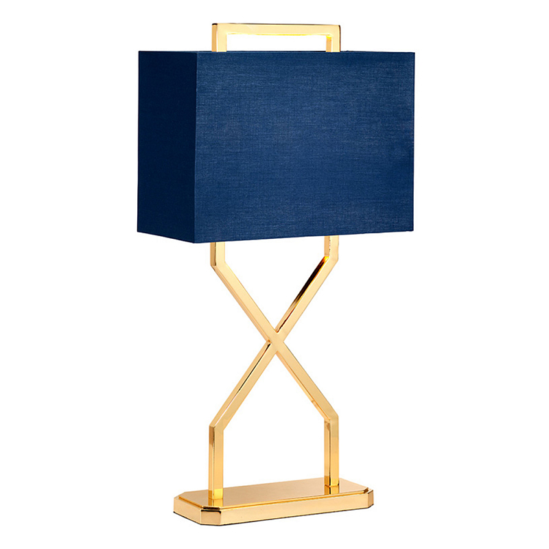 Настольная лампа с основанием из полированного золота и прямоугольным абажуром глубокого синего цвета Elstead Lighting Синий Золотой в Твери | Loft Concept 