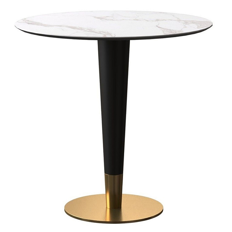 Обеденный стол с круглой каменной столешницей Brass Dinner Table Белый Золотой Черный Обеденный стол с круглой каменной столешницей Brass Dinner Table Белый Золотой Черный в Твери | Loft Concept