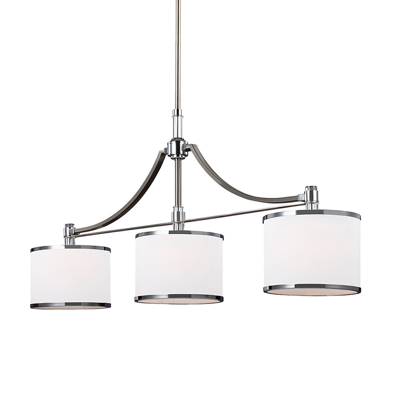 Люстра линейная с 3-мя белыми цилиндрическими плафонами Feiss Никель Хром Белый Бежевый в Твери | Loft Concept 