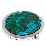 Зеркало карманное складное круглое из натурального камня Малахит с Хризоколлой в подарочной упаковке Silver Stone Mirrors варинант исполнения - 1 | Loft Concept в Твери