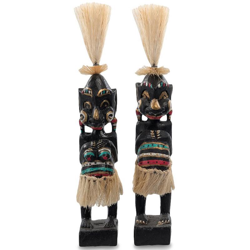 Комплект из 2-х деревянных статуэток Asmat Straw Headdress Statuettes Black Colorful Tattoo Черный Бежевый Мульти Бирюзовый Красный Комплект из 2-х деревянных статуэток Asmat Straw Headdress Statuettes Black Colorful Tattoo Черный Бежевый Мульти Бирюзовый Красный в Твери | Loft Concept