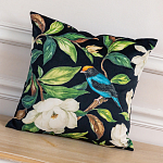 Декоративная подушка чёрная с изображением птиц и цветов  Blooming Blue Birds варинант исполнения - 2 | Loft Concept в Твери