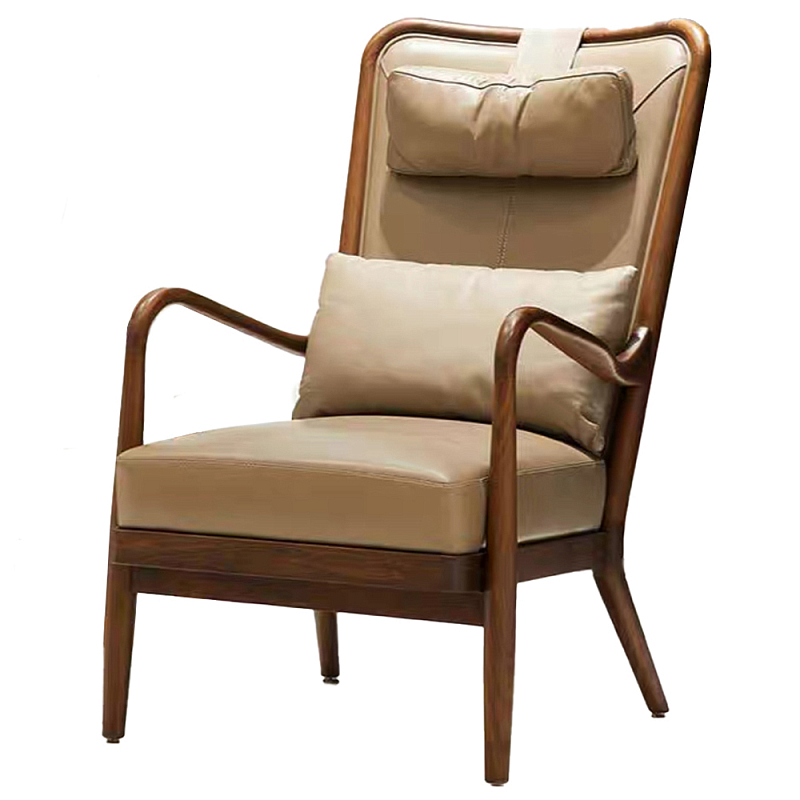 Кресло c каркасом из массива дерева и с мягким подголовником Walnut Armchair Орех Кресло c каркасом из массива дерева и с мягким подголовником Walnut Armchair Орех в Твери | Loft Concept