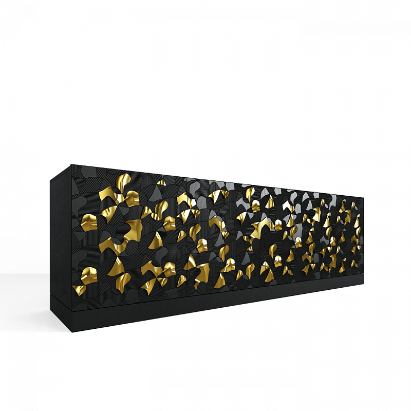 Комод большой инкрустированный золотым орнаментом Wooden Petals Gold Черный Белый Комод большой инкрустированный золотым орнаментом Wooden Petals Gold Черный Белый в Твери | Loft Concept