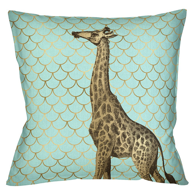 Подушка Safari light blue giraffe Бирюзовый Глянцевое золото в Твери | Loft Concept 