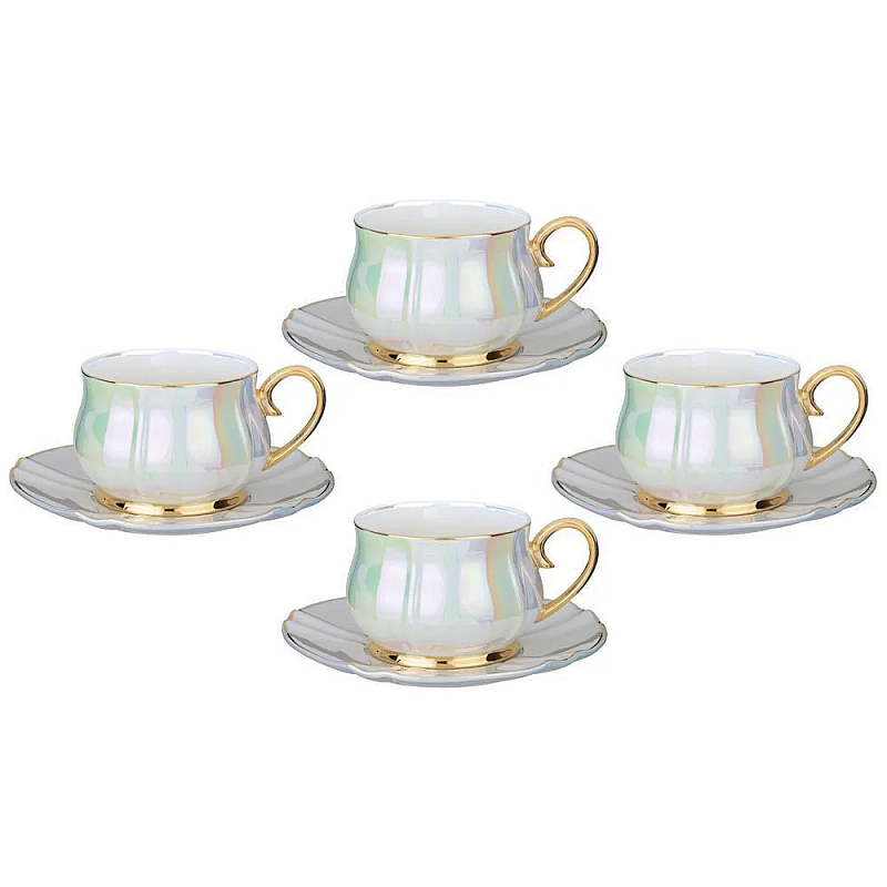Чайный набор из фарфора на 4 персоны 8 предметов Porcelain Pearl Жемчужный в Твери | Loft Concept 