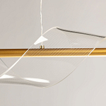 Люстра линейная золотистого цвета с двумя прозрачными волнистыми элементами Wave Line варинант исполнения - 9 | Loft Concept в Твери