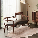 Кушетка с деревянным каркасом и сиденьем из коричневой натуральной кожи Moon Walnut Furniture варинант исполнения - 6 | Loft Concept в Твери