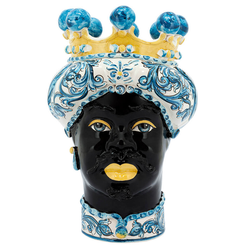 Ваза VASE MORO MAN ORNATE Blue and Yellow Синий Желтый Ваза VASE MORO MAN ORNATE Blue and Yellow Синий Желтый в Твери | Loft Concept