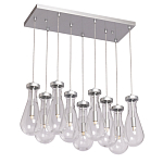 Люстра с 9-ю прозрачными плафонами из стекла в форме капли на прямоугольном потолочном основании цвета хром Lucid Rain  варинант исполнения - 2 | Loft Concept в Твери