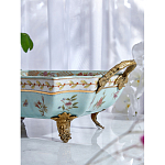 Блюдо прямоугольное из голубого фарфора с ручками и рисунком птиц и цветов Blue Garden варинант исполнения - 4 | Loft Concept в Твери