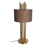 Настольная лампа с цилиндрическим абажуром из коричневой ткани и золотыми трубочками Brown Aura варинант исполнения - 2 | Loft Concept в Твери