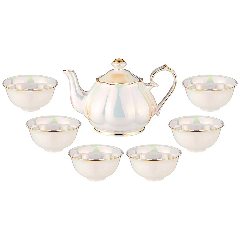 Чайный набор из фарфора на 6 персон 7 предметов Porcelain Pearl Жемчужный Чайный набор из фарфора на 6 персон 7 предметов Porcelain Pearl Жемчужный в Твери | Loft Concept