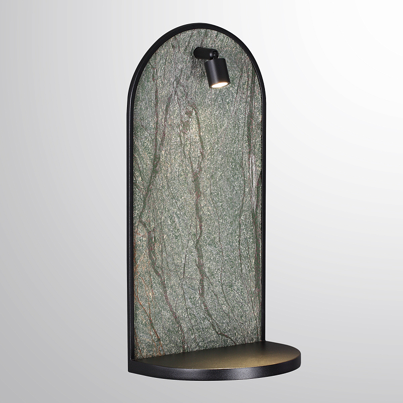 Настенный светильник зеленого цвета с черной рамкой овальной формы с полкой Herbarium  Черный Зеленый в Твери | Loft Concept 