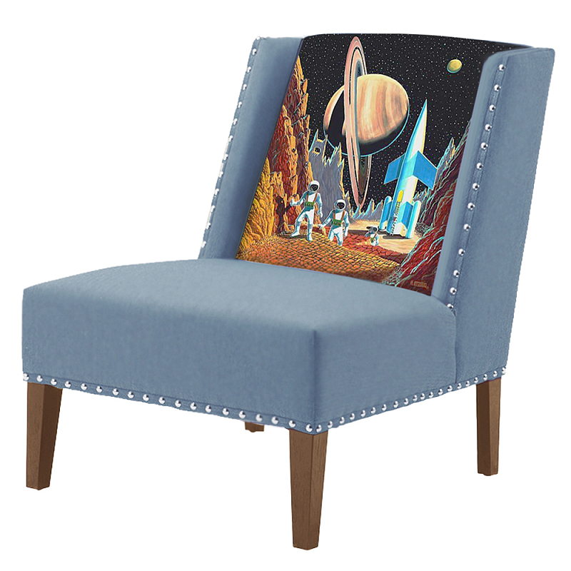 FUN Armchair Retro Futurism Blue Дизайнерское кресло с цветным принтом Серо-голубой FUN Armchair Retro Futurism Blue Дизайнерское кресло с цветным принтом Серо-голубой в Твери | Loft Concept
